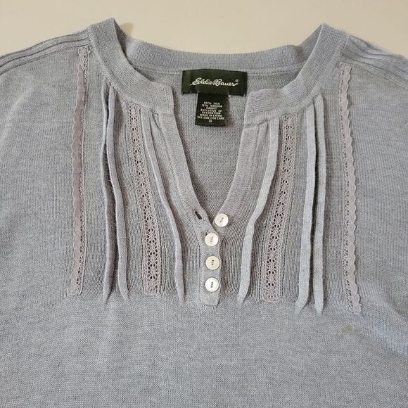 Eddie Bauer Women's Gray Henley Silk Angora Long Sleeve Sweater - Picture 7 of 10